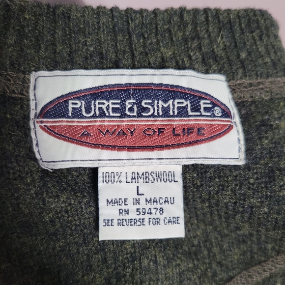 Pure and Simple Men's Henley Sweater Lambswool size Large - Picture 4 of 4